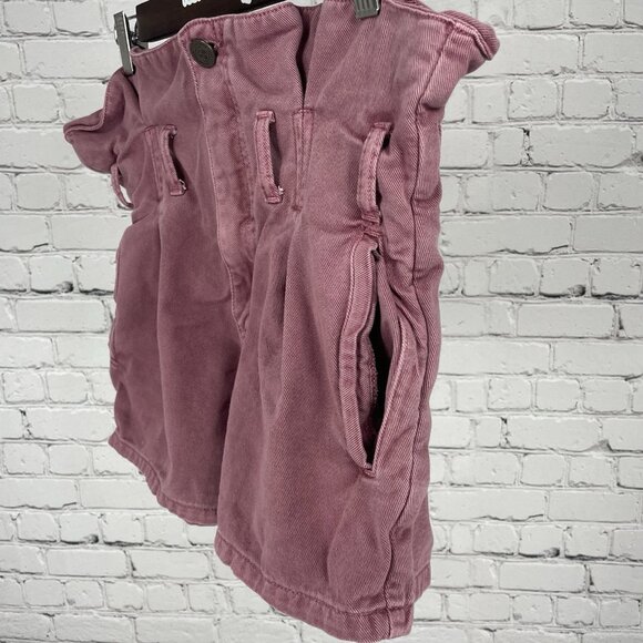John John Purple Pink 100% Cotton Twill High Rise Paperbag Jean Shorts Size 30 - Picture 6 of 9